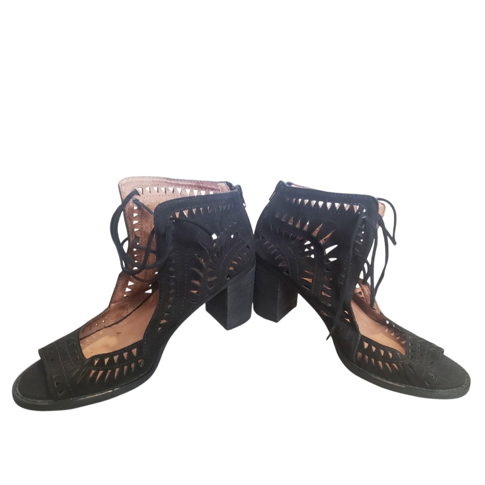 Jeffrey Campbell Sandals Womens 10 Cordillo Black Suede Open Toe Lace-up Heels - Picture 3 of 13